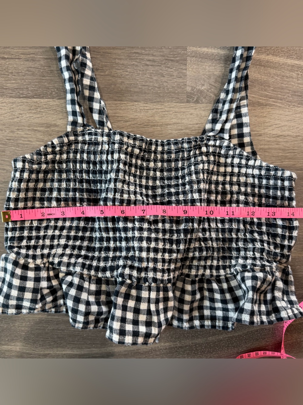 American Eagle Gingham Smocked Tie-Back Crop Top Ruffle Hem Linen Blend Small - Picture 9 of 9